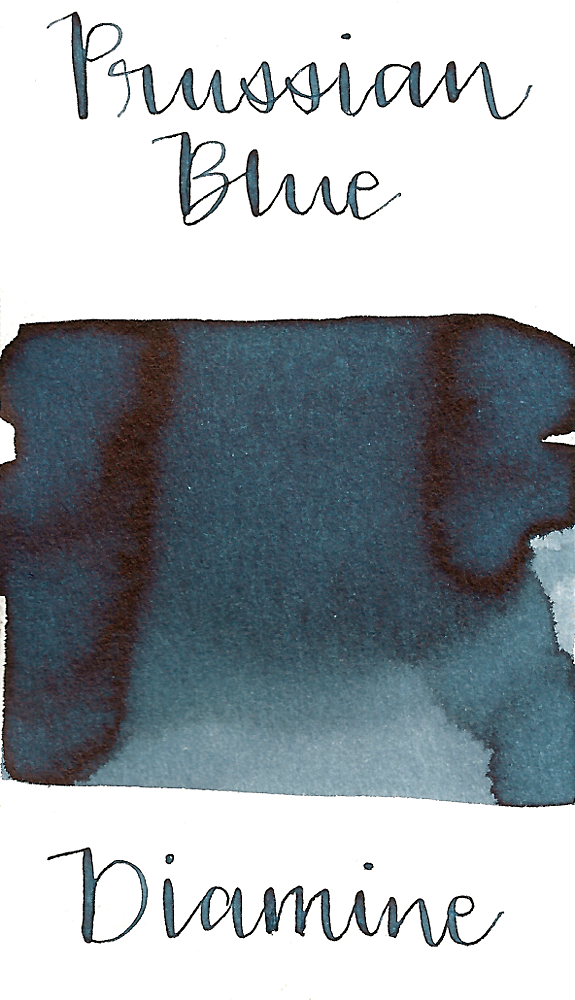 Diamine Prussian Blue is a medium blue black fountain pen ink with low shading