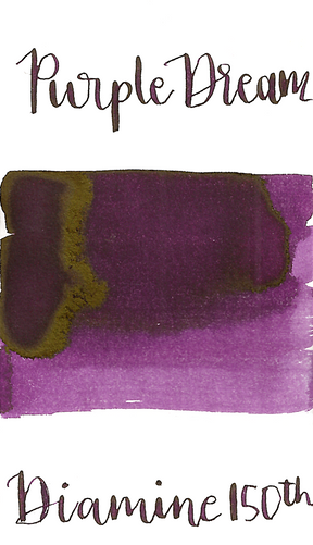 Diamine Purple Dream is a warm purple fountain pen ink with low shading and low gold sheen.