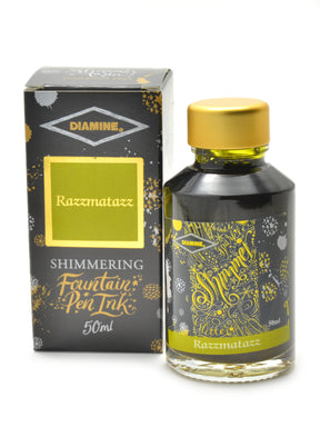 Diamine Shimmertastic Razzmatazz fountain pen ink is available in a 50ml glass bottle.