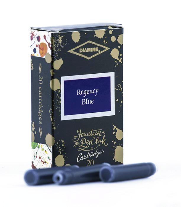 Diamine Regency Blue fountain pen ink is available in a pack of 20 standard international cartridges