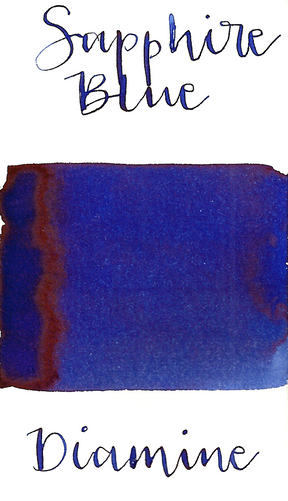 Diamine Sapphire Blue is a gorgeous medium blue fountain pen ink  with low shading and low brown sheen.
