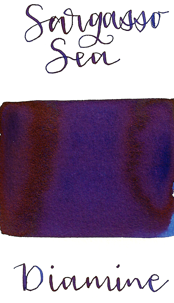 Diamine Sargasso Sea is a beautiful dark blue fountain pen ink with high copper sheen
