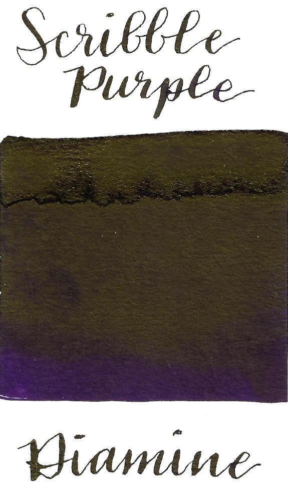 Diamine Scribble Purple is a luscious, dark purple fountain pen ink with high gold sheen