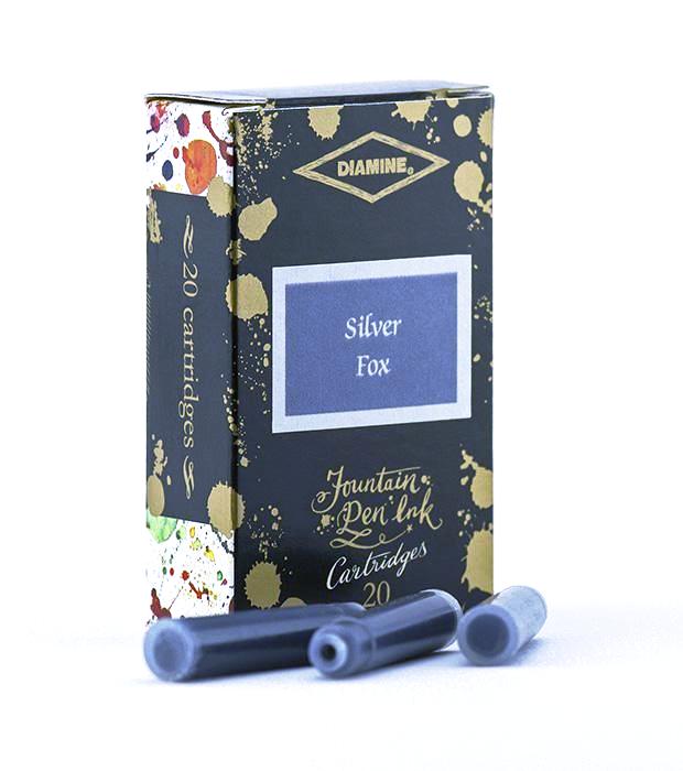 Diamine Silver Fox fountain pen ink is available in a pack of 20 standard international cartridges