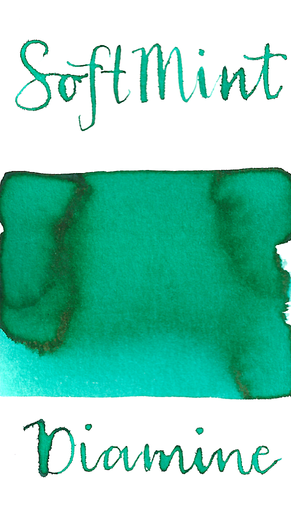 Diamine Soft Mint is a light mint teal fountain pen ink with medium shading.