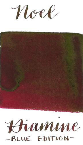 Diamine Blue Edition Noel is a saturated dark red fountain pen with bright green sheen.