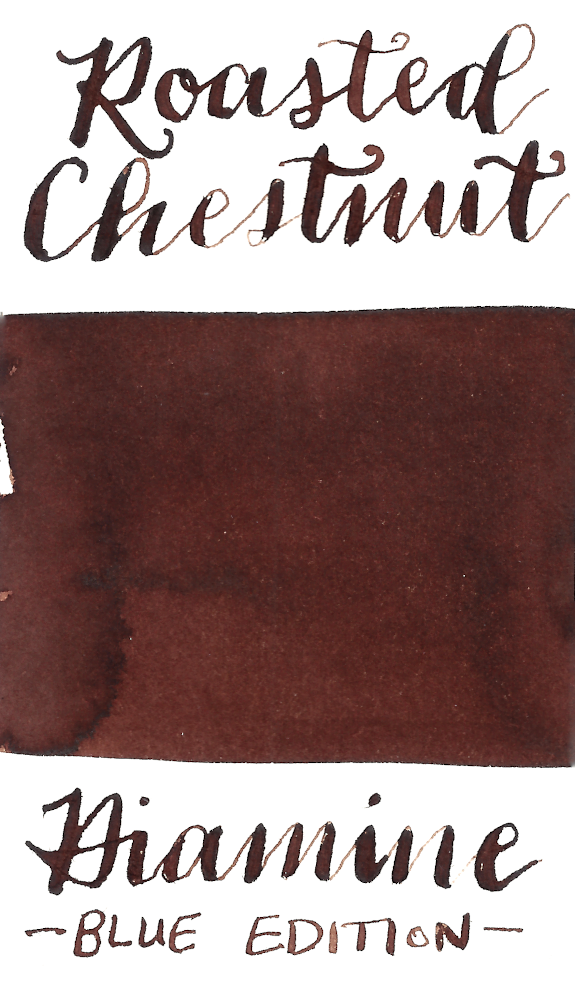 Diamine Blue Edition Roasted Chestnut is a warm red brown fountain pen ink.