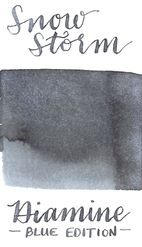 Diamine Blue Edition Snow Storm is a cool grey fountain pen ink with glinting silvery shimmer. 
