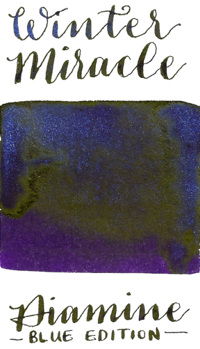 Diamine Blue Edition Winter Miracle is a royal purple fountain pen ink that features rich gold sheen and blue shimmer.