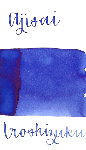 Pilot Iroshizuku Ajisai, aka Hydrangea, is a violet-blue color fountain pen ink with some medium shading. 