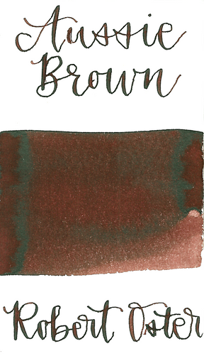 Robert Oster Aussie Brown is a medium warm-toned brown fountain pen ink with medium shading.