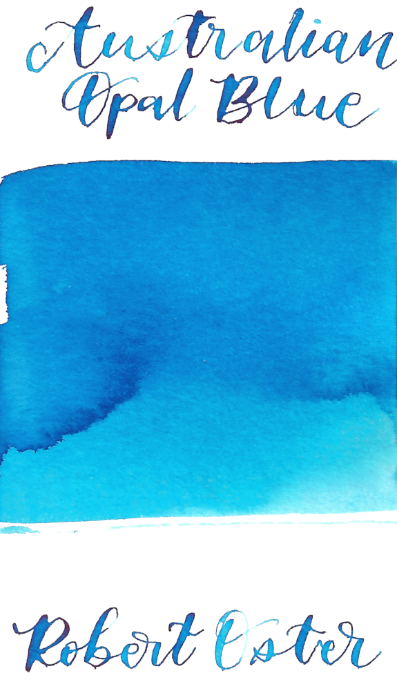 Robert Oster Australian Opal Blue is a pale, spring blue fountain pen ink with low shading.