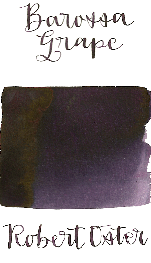 Robert Oster Barossa Grape is a dark purple fountain pen ink with a strong blue undertone and medium shading.