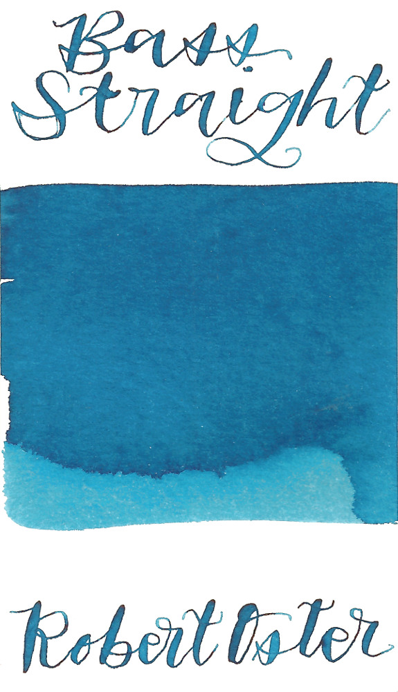 Robert Oster Bass Straight from the 1980’s collection is a dusky, medium blue fountain pen ink with high shading.