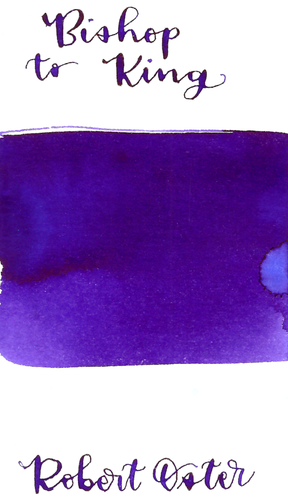 Robert Oster Bishop to King is a vibrant, blue-purple fountain pen ink with medium shading.