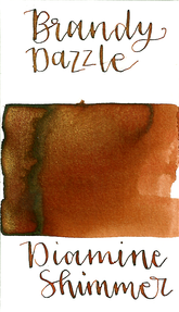 Diamine Brandy Dazzle from the 2015 Shimmertastic collection is a medium red-brown fountain pen ink with low shading and gold shimmer.