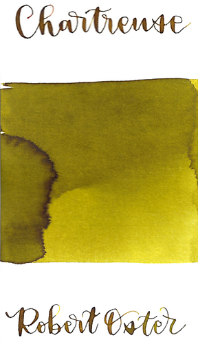 Robert Oster Chartreuse is a medium green-yellow fountain pen ink with medium shading.