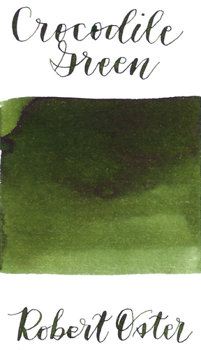 Robert Oster Crocodile Green is a medium pea green fountain pen ink with medium shading. 