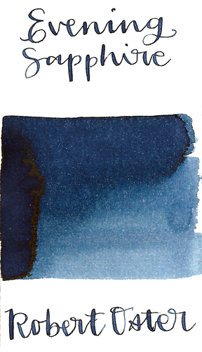 Robert Oster Evening Sapphire is a medium dusky blue fountain pen ink with medium shading.