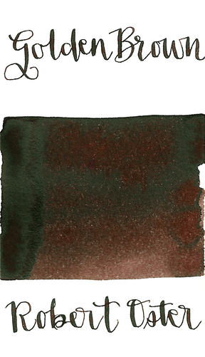 Robert Oster Golden Brown is a dark brown fountain pen ink with a slight red undertone and low shading.