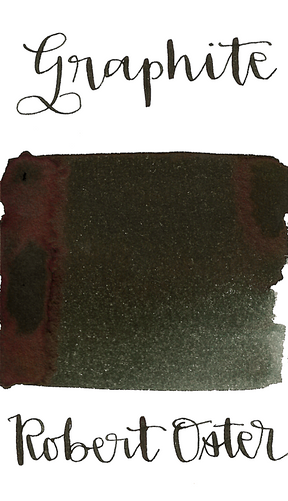 Robert Oster Graphite is a dark grey fountain pen ink with a slight green undertone and medium shading.