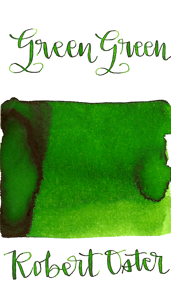 Robert Oster Green Green is a medium bright green fountain pen ink with medium shading.