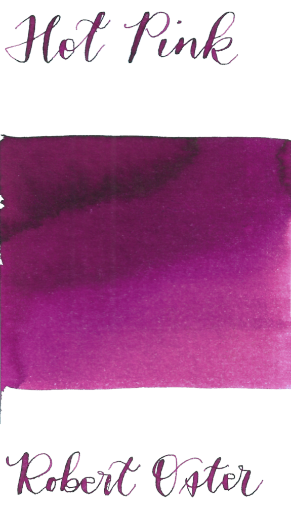 Robert Oster Hot Pink is a medium magenta pink fountain pen ink with medium shading.