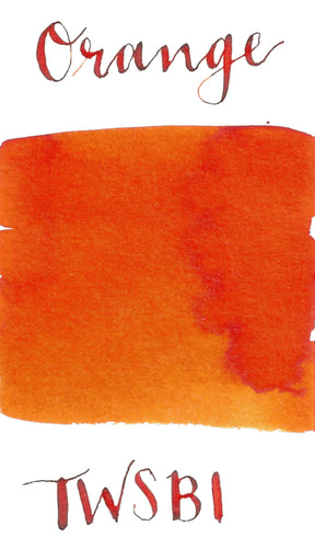 TWSBI Orange is a dark red-orange fountain pen ink with low shading. It dries in 20 seconds in a medium nib on Rhodia paper and has an average flow. TWSBI is based in Taiwan and the ink is produced in China.