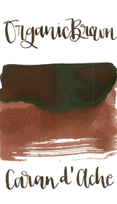 Brown fountain pen ink from Caran d'Ache, made in Switzerland.  Not waterproof Available in 50ml bottle, 6-pack of standard international cartridges, or 4ml sample