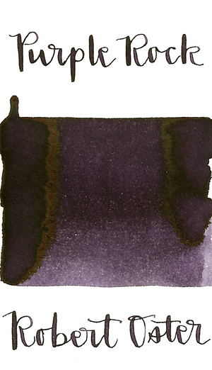 Robert Oster Purple Rock is a dark violet fountain pen ink with medium shading and a pop of red sheen in large swabs.