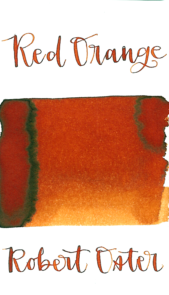 Robert Oster Red Orange is a warm, medium red-orange fountain pen ink with medium shading. 