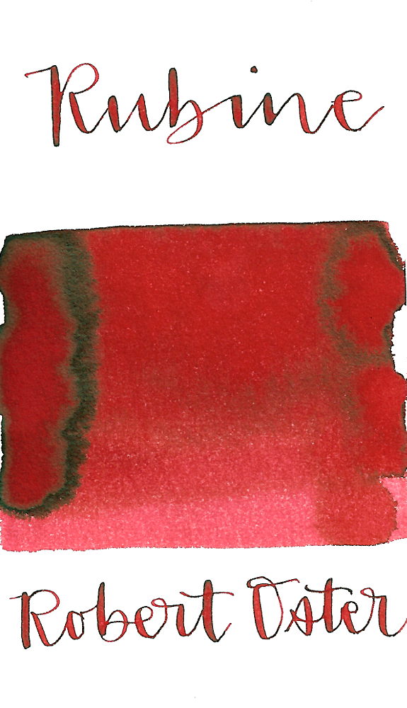 Robert Oster Rubine is a vibrant medium red fountain pen ink with medium shading and low brown sheen. 