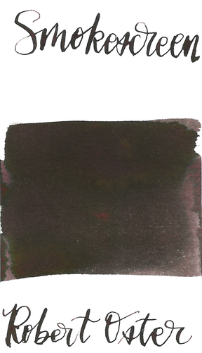 Robert Oster Smokescreen is a dark purplish brown fountain pen ink with medium shading.