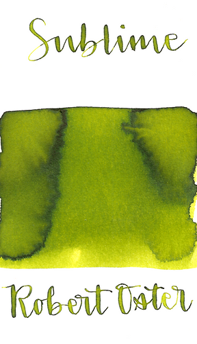 Robert Oster Sublime is a bright lime green fountain pen ink with medium shading. 