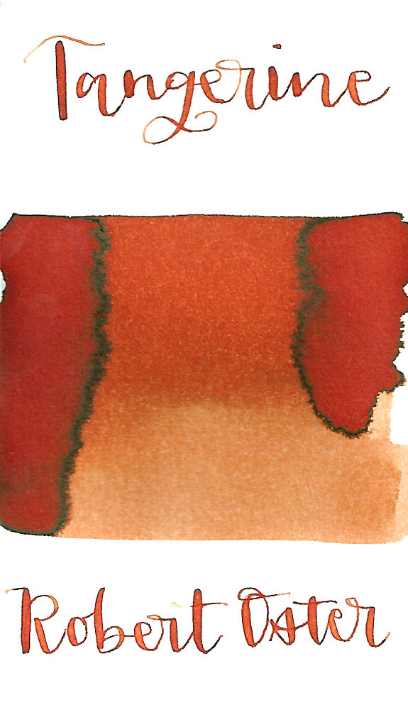 Robert Oster Tangerine is an desaturated red orange fountain pen ink with low shading.