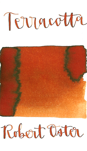 Robert Oster Terracotta is a medium orange fountain pen ink with medium shading. 