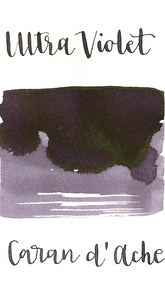 Violet fountain pen ink from Caran d'Ache, made in Switzerland.  Not waterproof Available in 50ml bottle, 6-pack of standard international cartridges, or 4ml sample