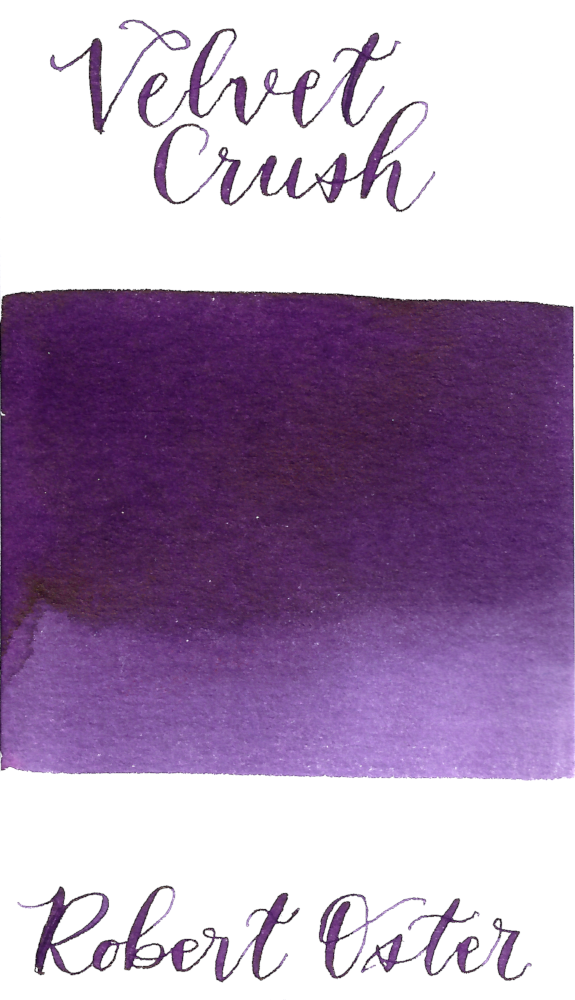 Robert Oster Velvet Crush is a medium warm purple fountain pen ink with medium shading and medium gold sheen.