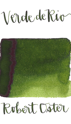 Robert Oster Verde de Rio is a medium avocado green fountain pen ink with medium shading and a pop of brown sheen in large swabs. 