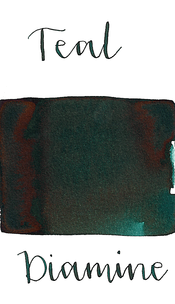 Diamine Teal is a gorgeous, saturated dark teal fountain pen ink with low shading.