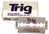 Trig "Silver Edge" Stainless Steel double edge safety razor blades by Treet Corporation Limited.  Blade material: Stainless steel.  Fits most standard double edge razors.  10 blades per pack.  Made in Pakistan.