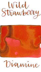 Diamine Wild Strawberry is a bright summery red fountain pen ink with low shading and a pop of gold sheen in large swabs.