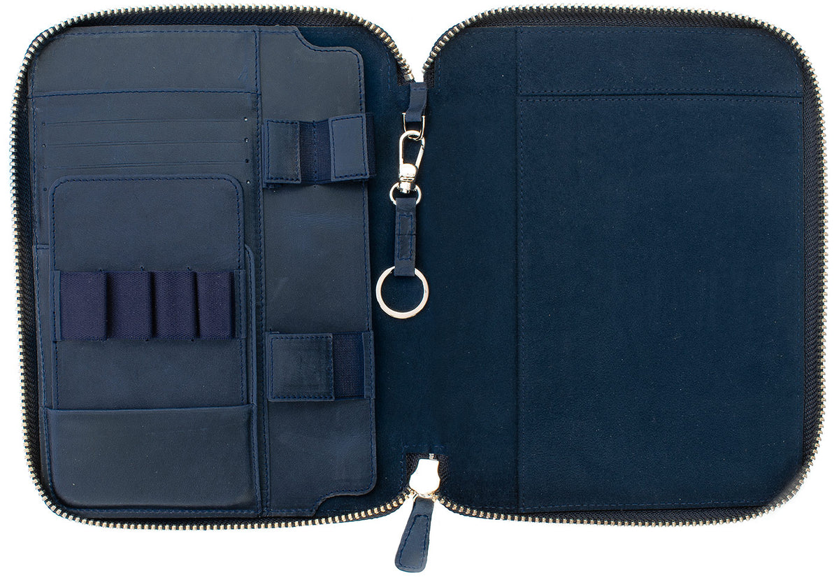 Galen Leather Co. Zippered A5 Notebook Folio- Crazy Horse Navy Blue