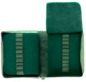 Galen Leather Co. Zippered 40 Slot Pen Case- Crazy Horse Forest Green