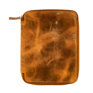 Galen Leather Co. Zippered 10 Slot Pen Case with A5 Notebook Holder - Crazy Horse Brown