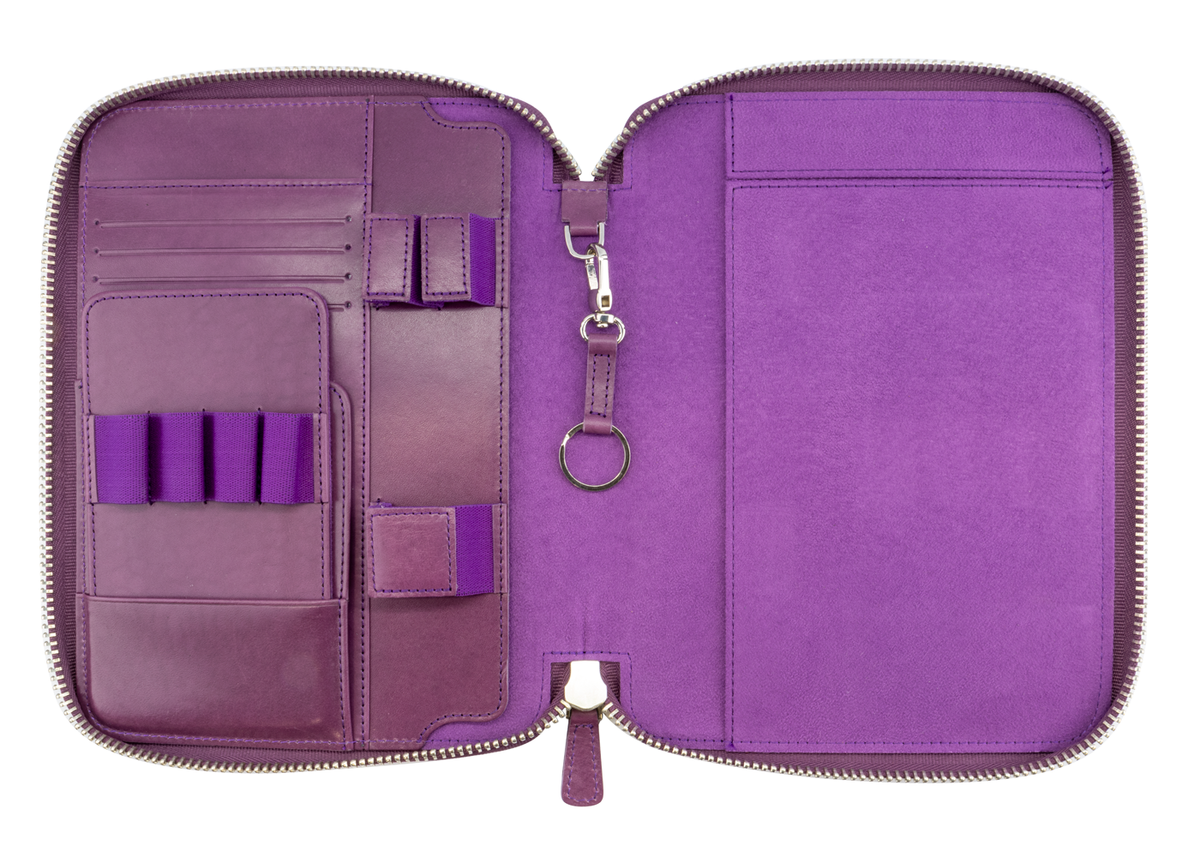 Galen Leather Co. Zippered A5 Notebook Folio- Purple