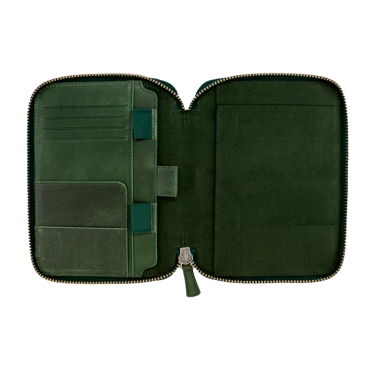 Galen Leather Co. Zippered B6 Notebook Folio- Crazy Horse Forest Green