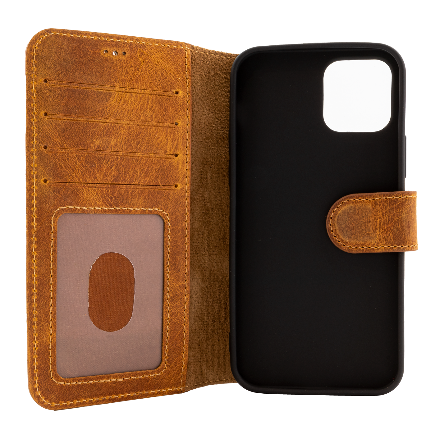 Galen Leather Co. Leather Hardback Wallet Case Iphone 12 Mini (5.4")- Crazy Horse Brown