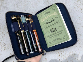 Galen Leather Co. Zippered 5 Slot Pen Case- Crazy Horse Navy Blue