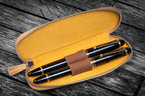 Galen Leather Co. Zippered Duo Slim Pen Case for 2 Pens- Crazy Horse Honey Ochre